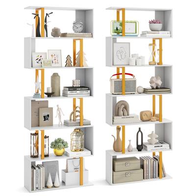 Gymax 2 PCS 6-Tier Geometric Bookcase 74.5-Inch S-Shaped Bookshelf w/