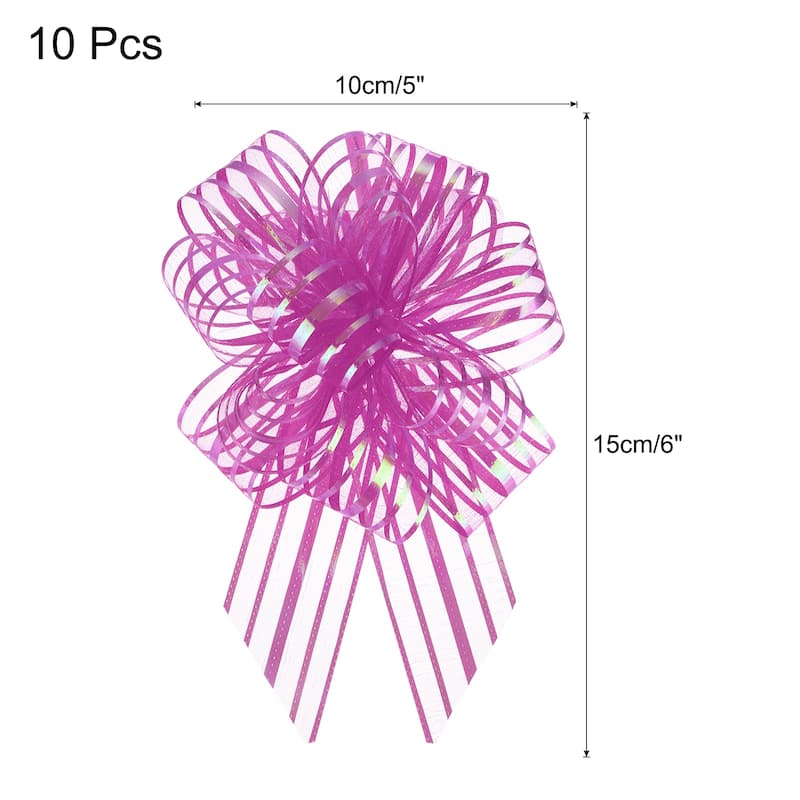 10pcs Large Pull Bows Gift Wrapping Bows Ribbon Organza - Rose Red - 4 Inch