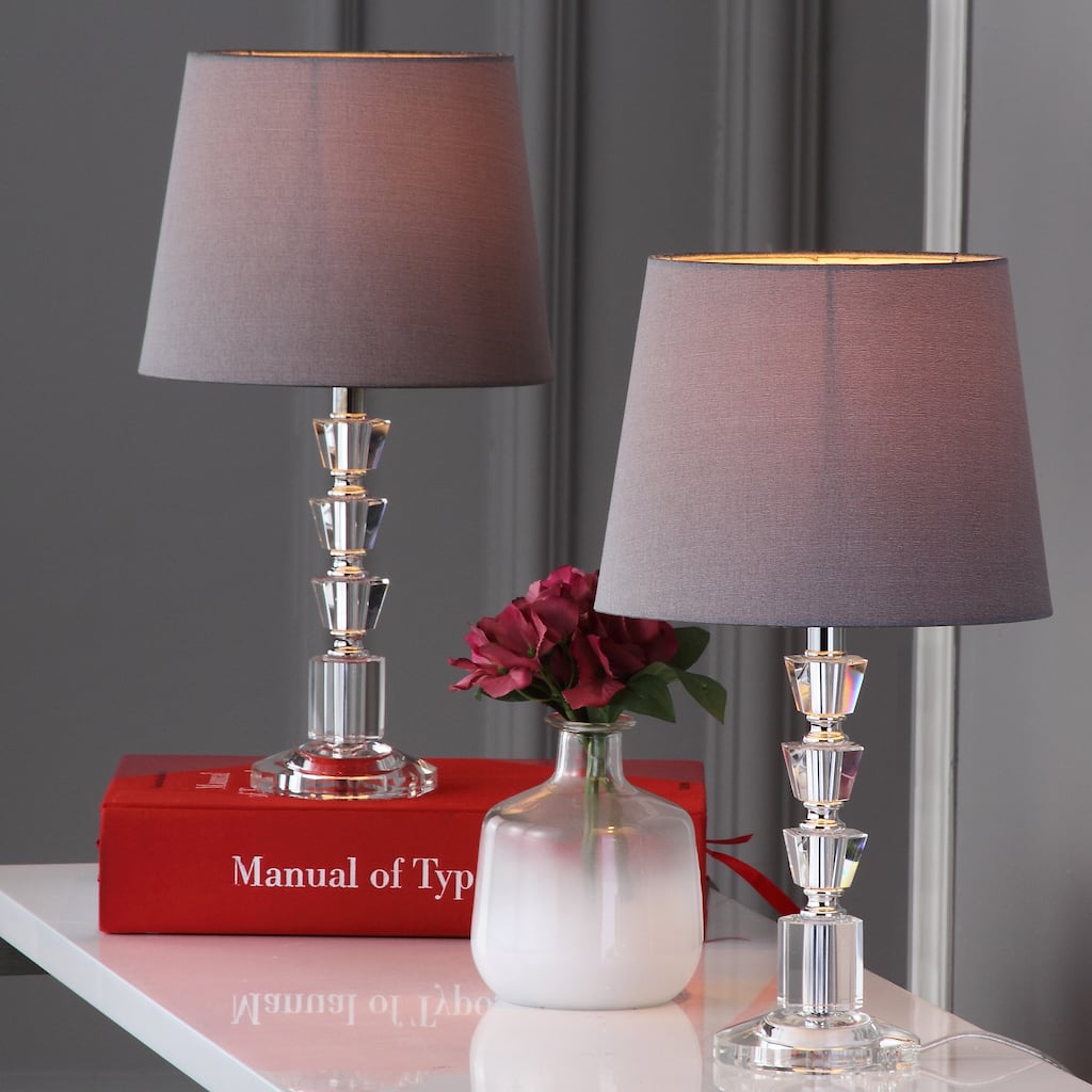 SAFAVIEH Lighting Lia 16-inch Grey Shade Tiered Crystal Orb Table Lamp (Set of 2) - 9"x9"x16" - 9Wx9Dx16H