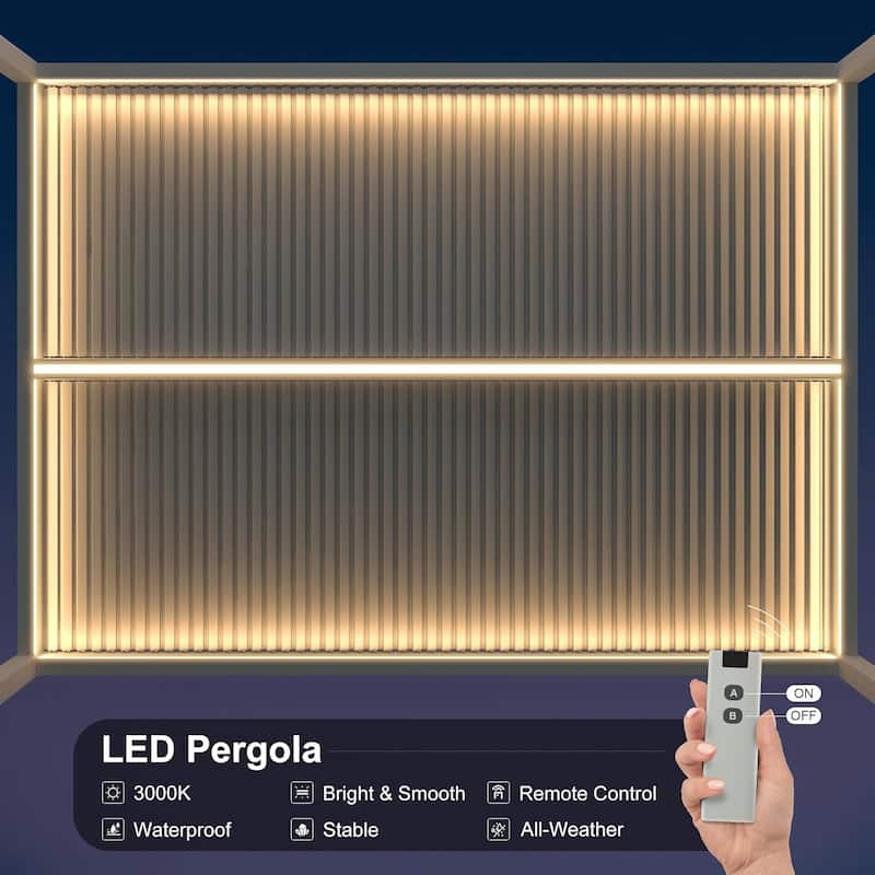 PURPLE LEAF White Louvered Pergola Accessories Roller Blinds, Strip Light and Shutter Wall(Pergola Not Included)