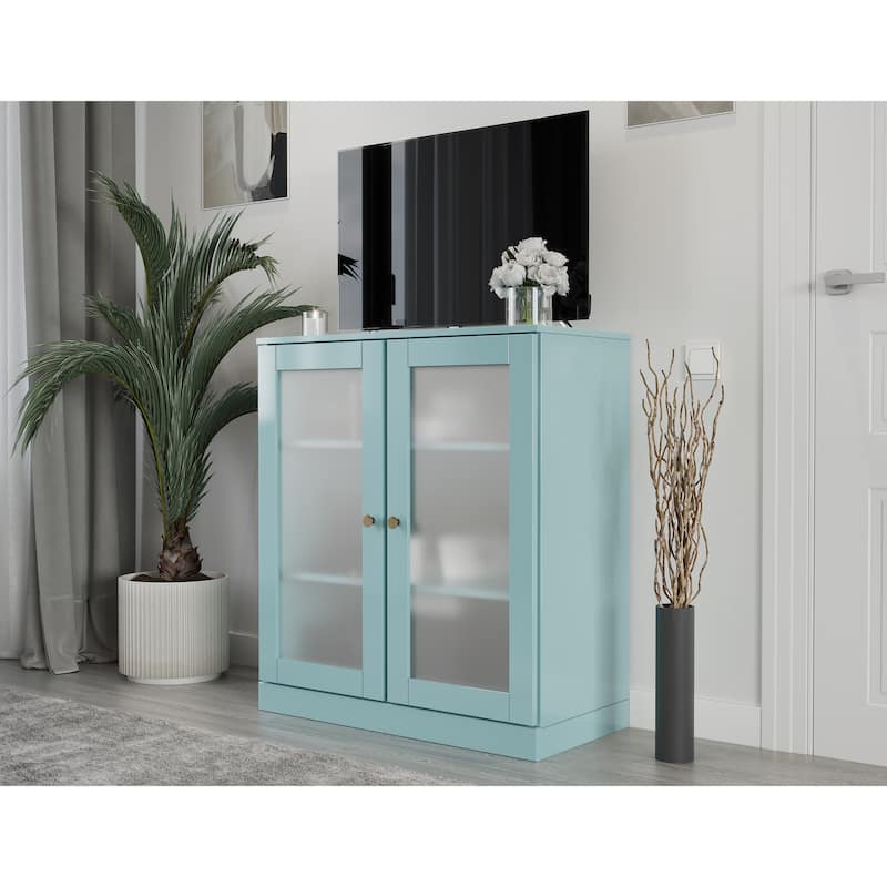 Palace Imports 100% Solid Wood TV Stand with Frosted Glass Doors for TVs up to 32" - Aqua Blue