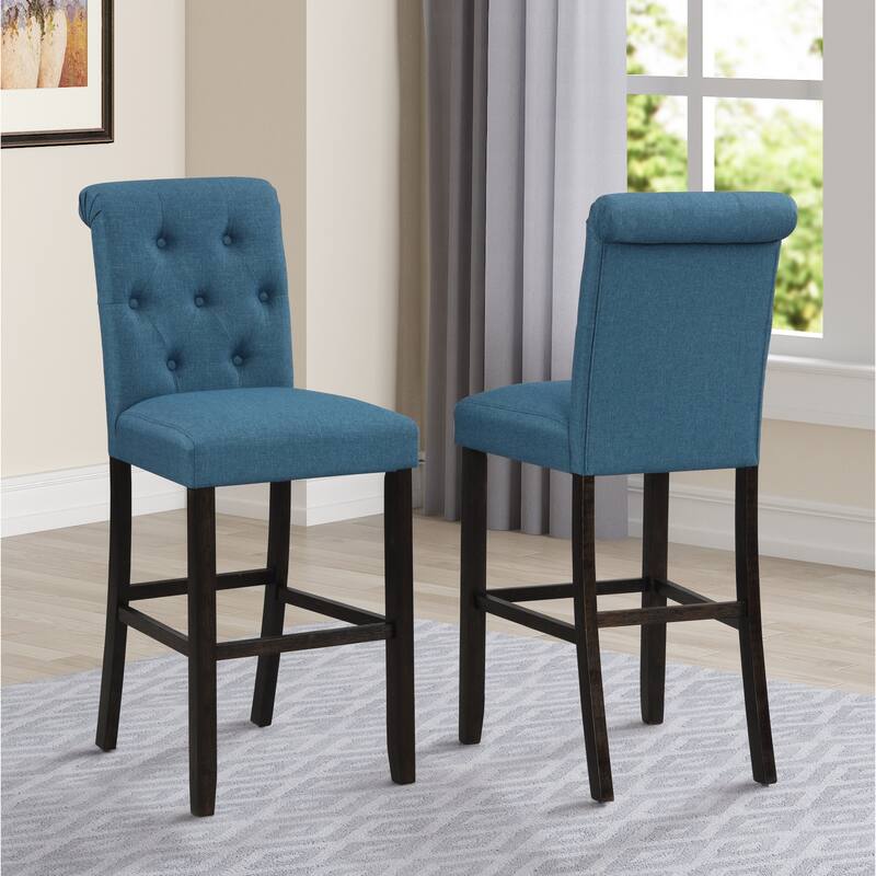 Roundhill Furniture Leviton Antique Black Finished Wood 5-Piece Pub Set, Table with 4 Upholstered Barstools