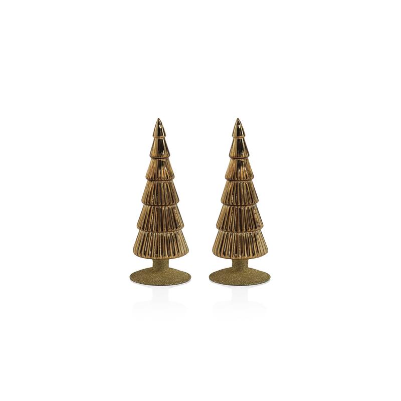 Dembe 9.5" Glass Tree on Gold Glitter Base, Set of 2