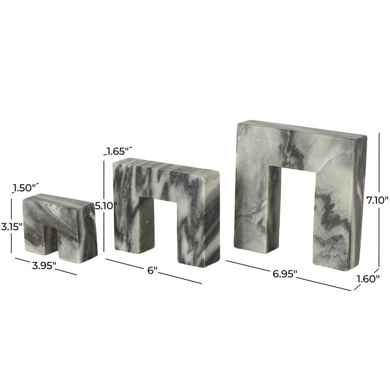 Marble Abstract Square Arch Sculpture with Varying Sizes - Set of 3 White or Black - Roche River Decor