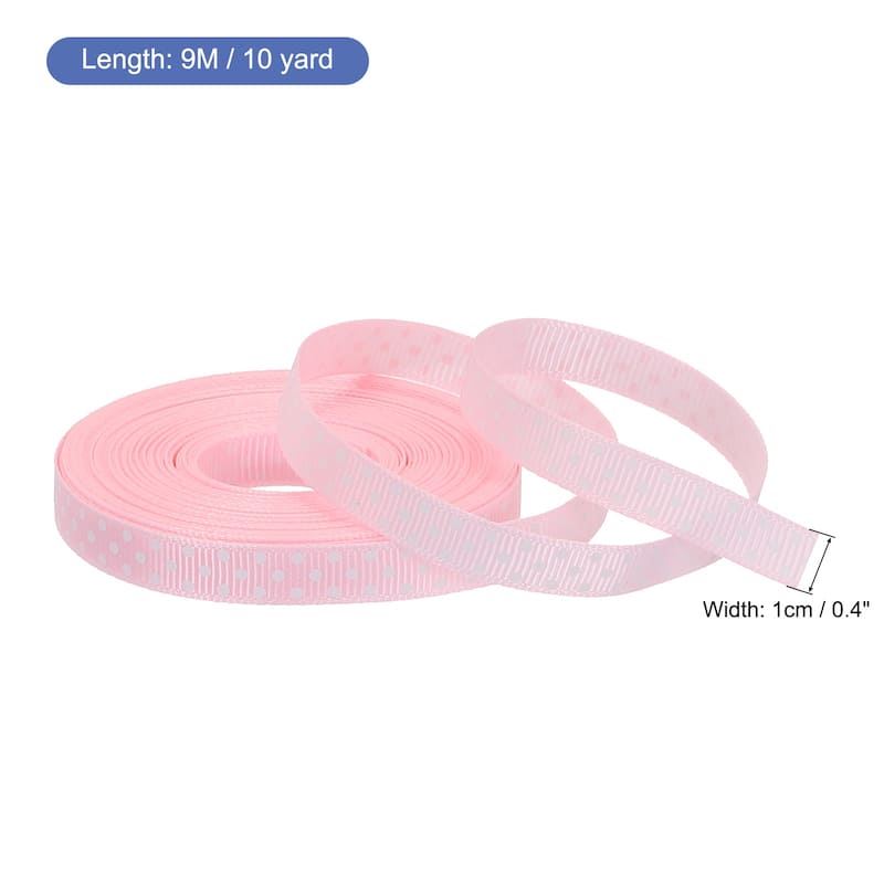 Grosgrain Ribbons with White Dots Ribbon Bow Decoration - Pink - 10 Yardx0.4 Inch