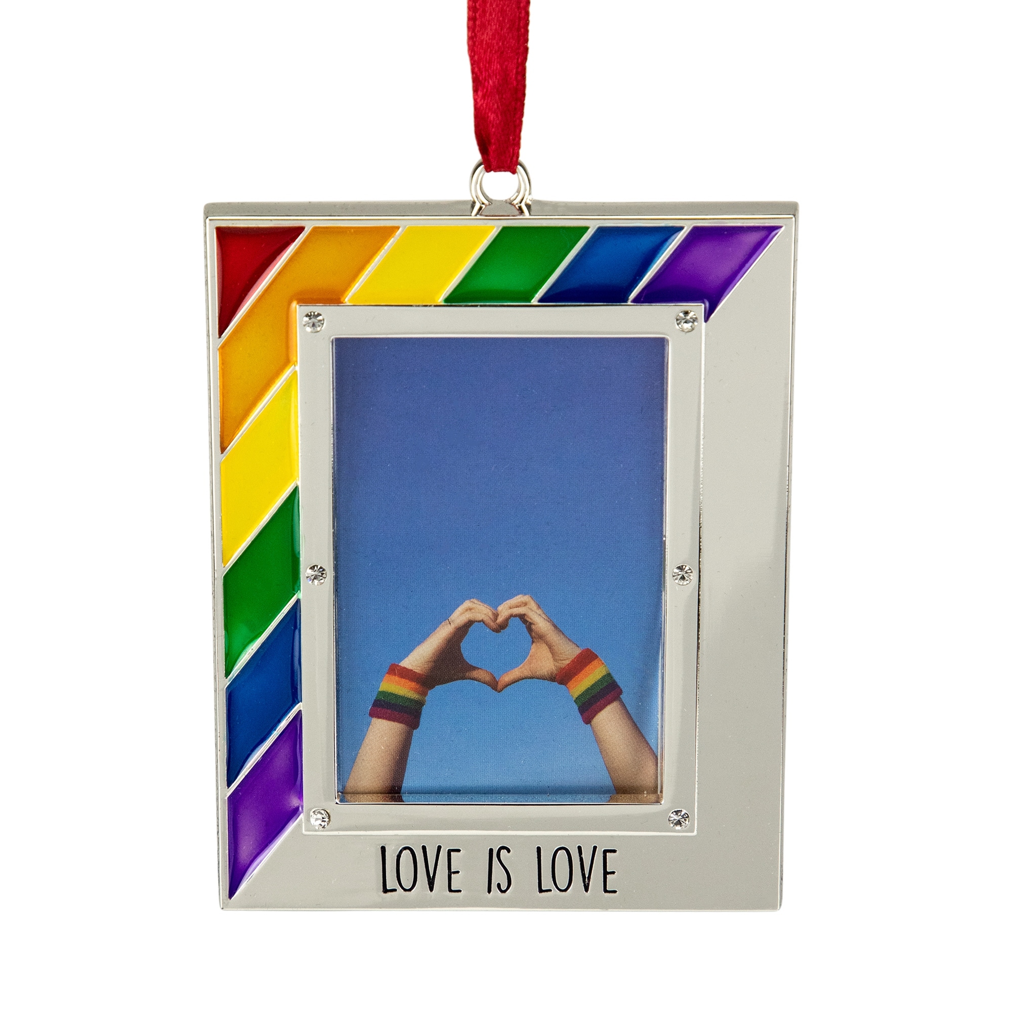 3.5" Pride Silver-Plated Love is Love Photo Ornament European Crystals