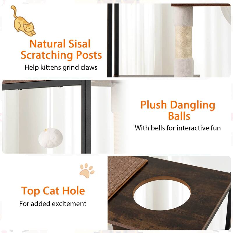 Costway 52" Tall Wooden Cat Tree with Metal Frame 2 Condos Sisal - as pic shows - See Details