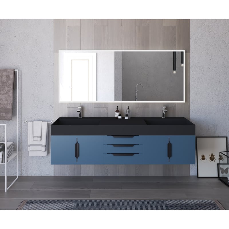 Amazon 72" Wall Mounted Bathroom Vanity Set w/ Black Top