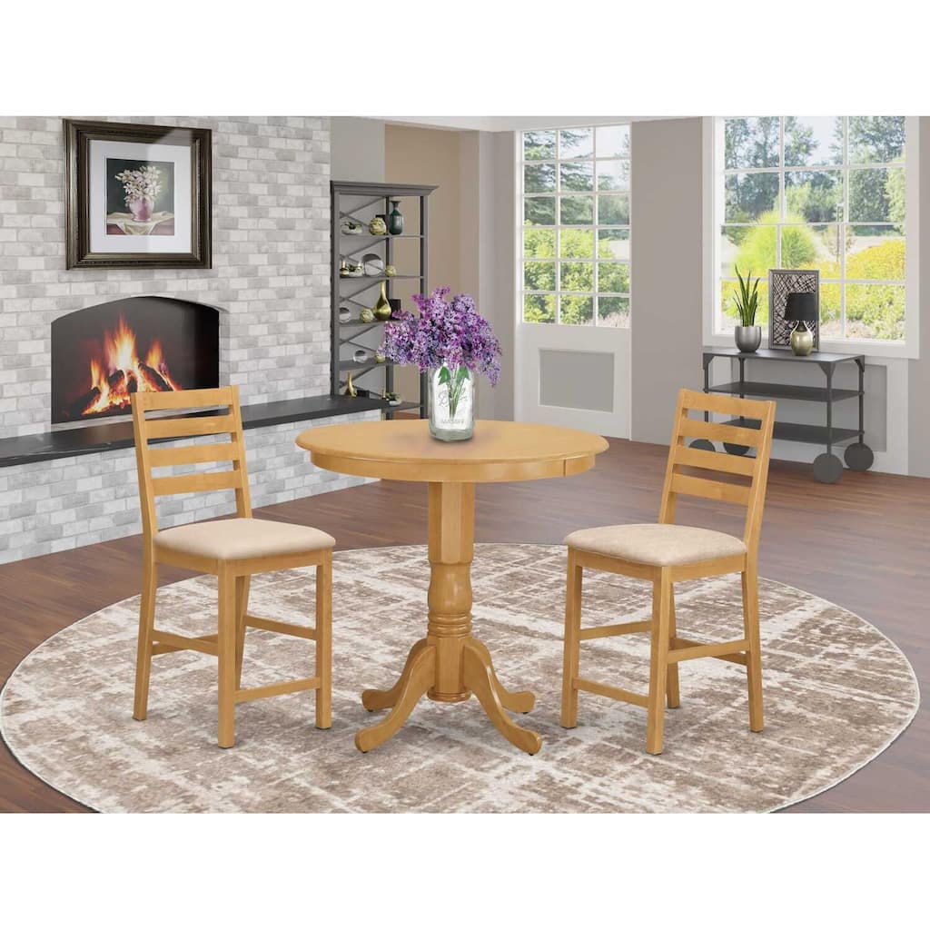 HomeStock 3-Pc Natural Oak Finish Solid Wood Top - Dining Room Set - Seats 4