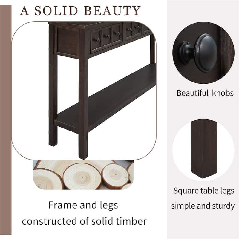 Merax 60" Long Console Table with Different Size Drawers and Bottom Shelf