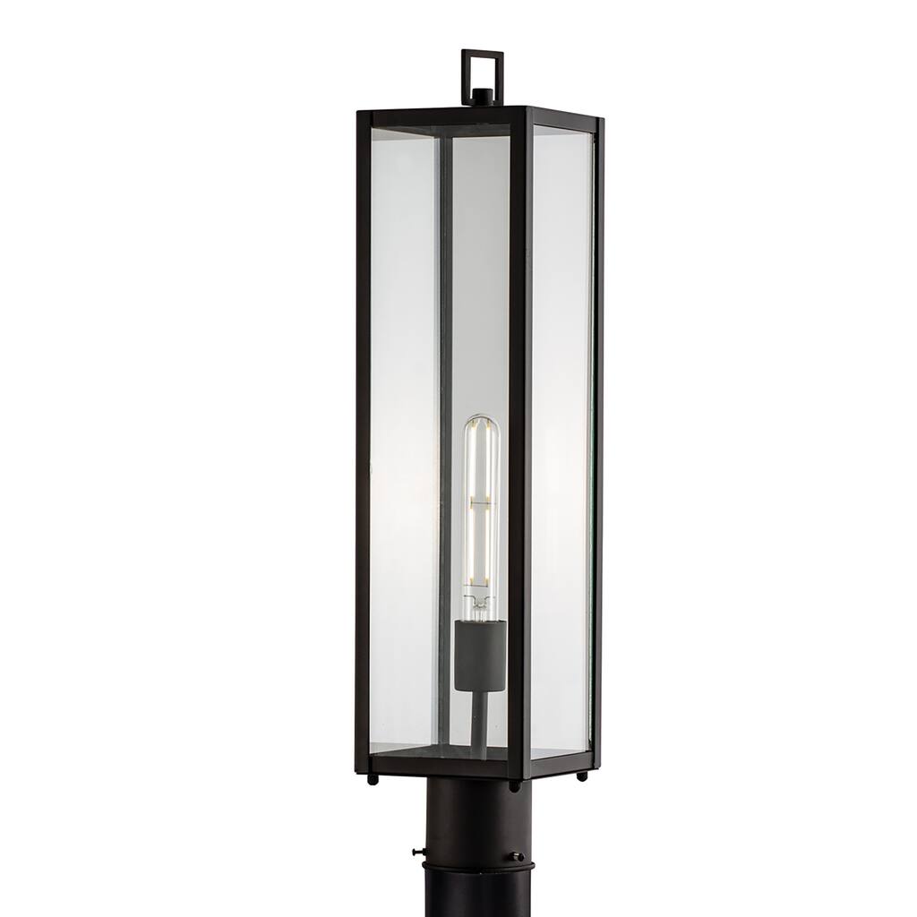 1-Light Rectangular Lantern Outdoor Post Light - 24.5" - Matte Black