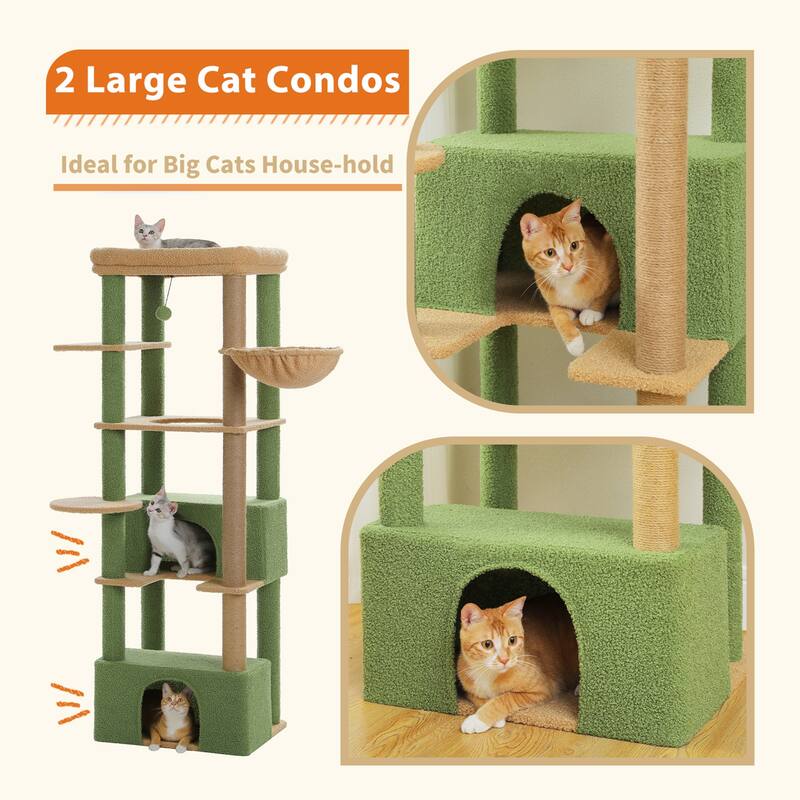 Tall Cat Tree Tower for Indoor Big Cats with Extra-Large Top Perch, 2 Large Condos, Cat Scratching Post and Cozy Hammock