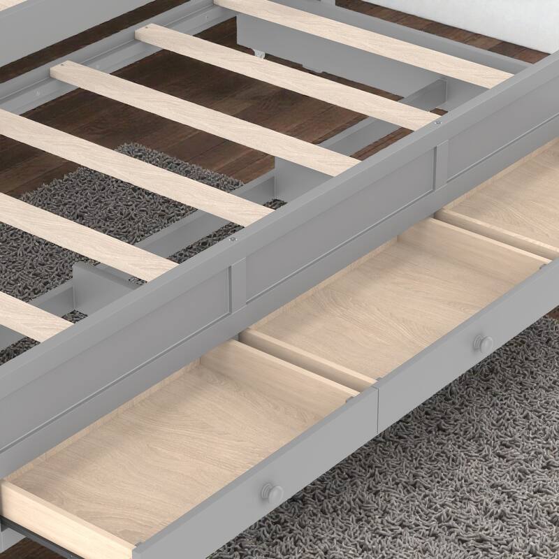 Princess Canopy Platform Bed with Upholstered Headboard, Trundle and 3 Drawers, Kids House Bed Frame with Storage