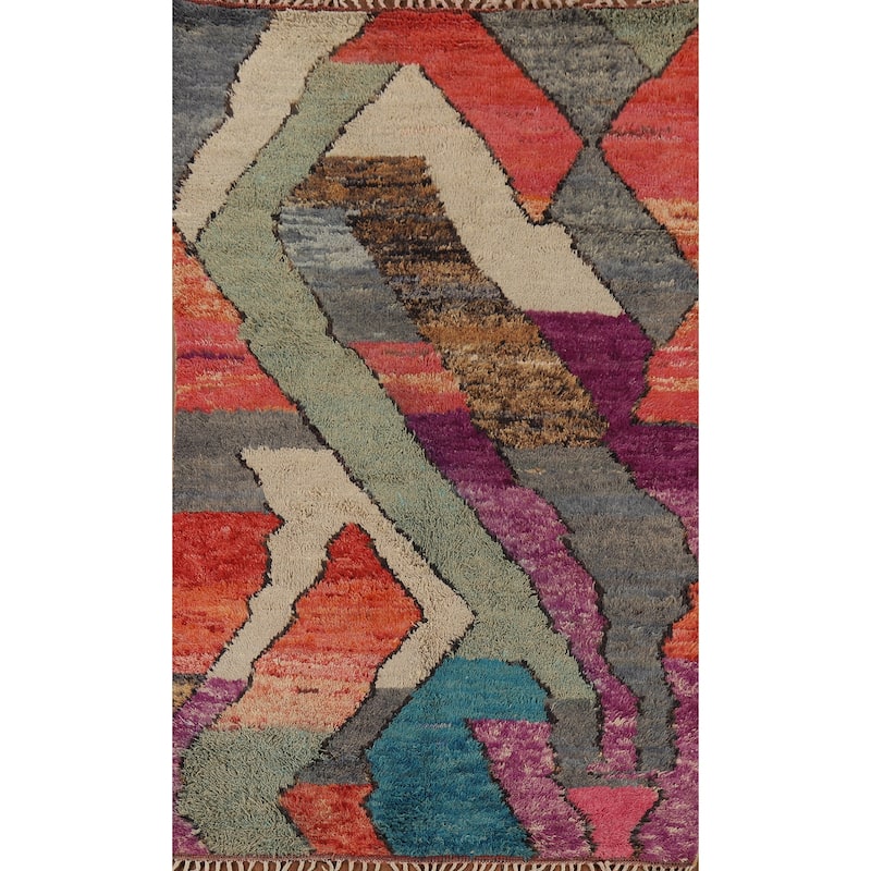 Plush Moroccan Abstract Area Rug Handmade Wool Carpet - 4'8" x 8'6"