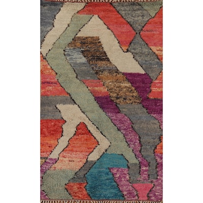 Plush Moroccan Abstract Area Rug Handmade Wool Carpet - 4'8" x 8'6"