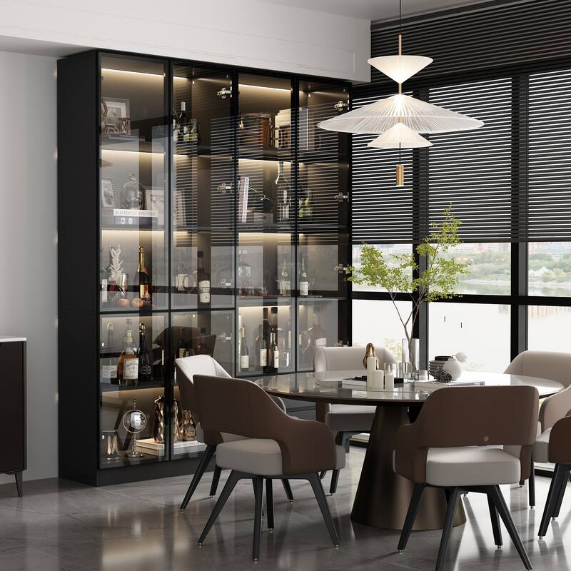 Tall Modular Display Storage Cabinet Bookcase w/Light Home Office