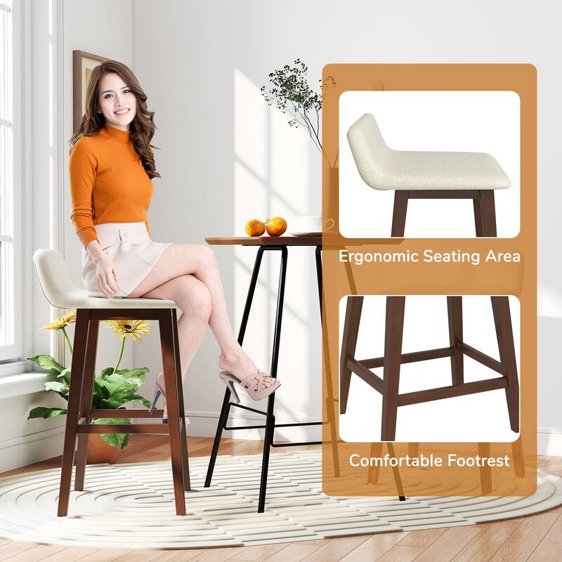 Gymax 29'' Upholstered Barstools w/ Low Back Footrest & Wood Legs for