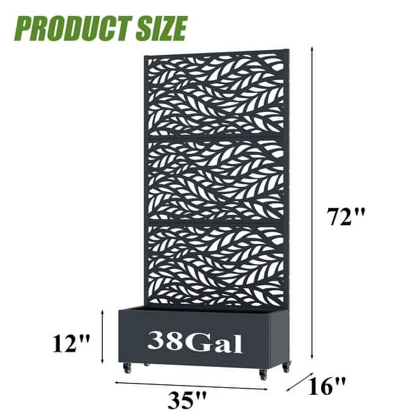 dimension image slide 8 of 18, 72 in Metal Movable Planter Box with Trellis Privacy Screen Lockable Wheels