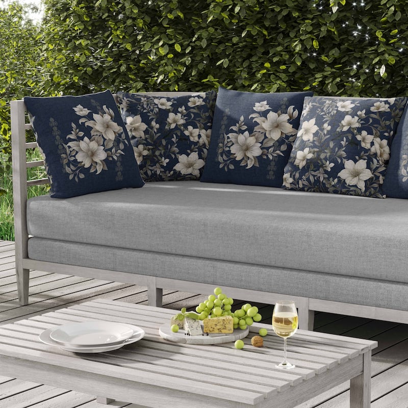 Petal Perfection Indoor/Outdoor Reversible Throw Pillow Blue and Cream