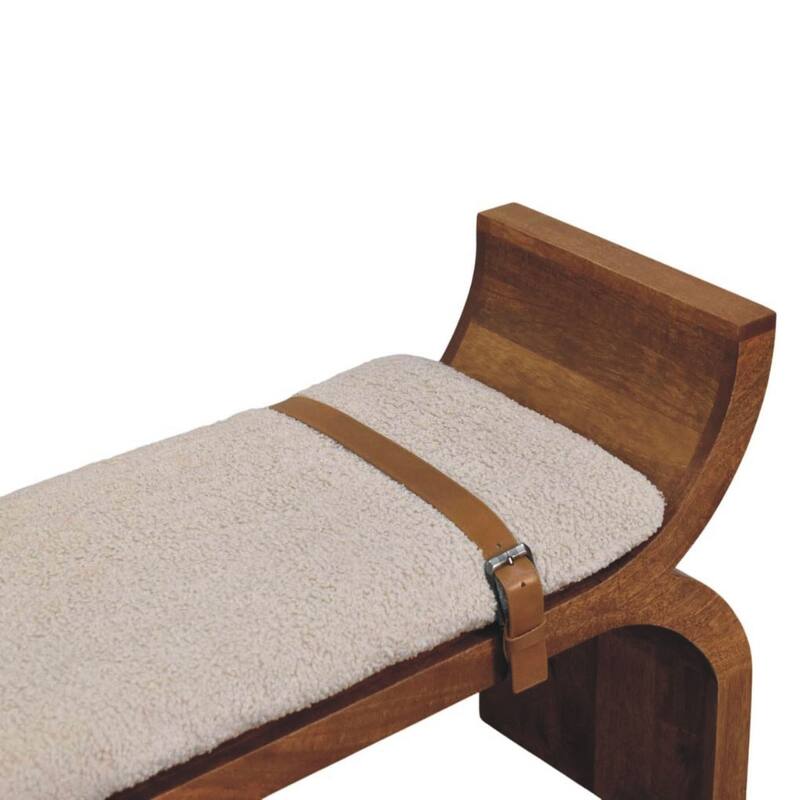 Artisan Furniture Solid Wood Stirrup Curve Bench, Boucle seat