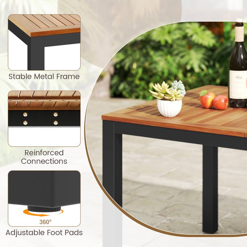 Gymax 9PCS Patio Dining Set for 8 w/Quick-Drying Fabric Sturdy Acacia