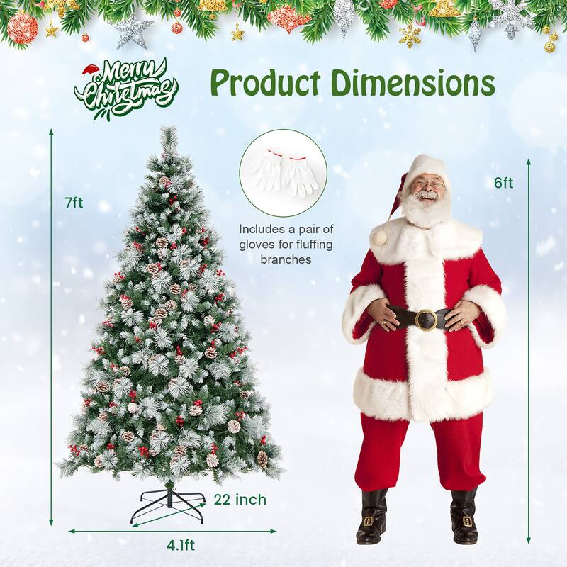 Gymax 7 FT Pre-Lit Artificial Christmas Tree Hinged Xmas Tree w/ 400