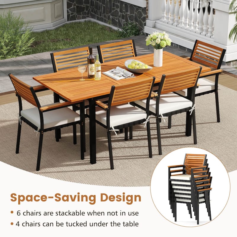 Costway 7-Piece Patio Dining Set with 51"-64" Expandable Rectangular - See Details