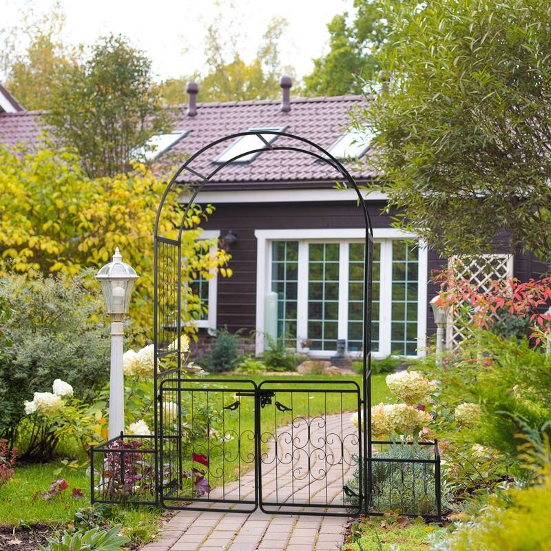Black Iron Arbor with Gates and Planters