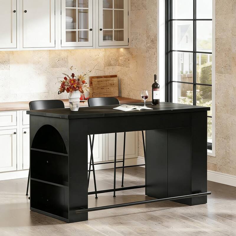 63" Home Bar Unit, Counter Height Pub Table with Storage for Kitchen