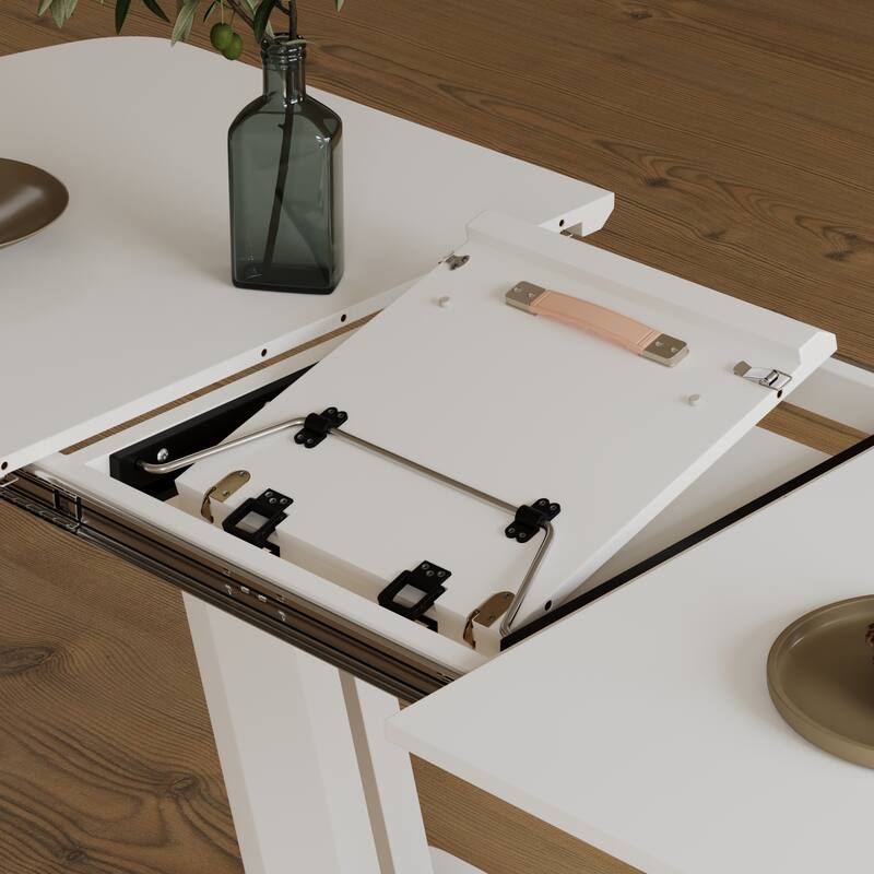Expandable Grey White MDF Dining Table with U-Shaped Legs for Family Gatherings 2-8 Seats - 63”-78.74”L x 35.43''W x 29.92”H
