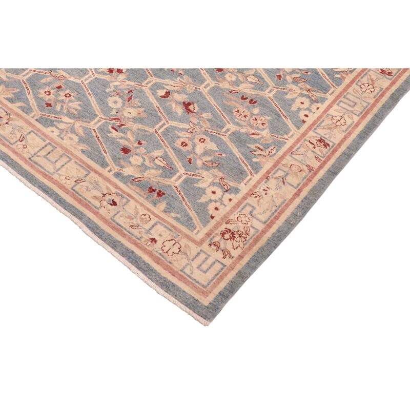 Hexagonal Trellis Floral Hand-Knotted Wool Area Rug