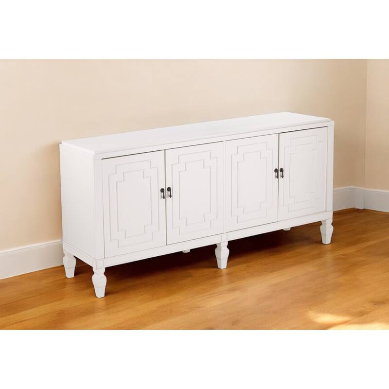 HomeRoots Antiqued White Geometric Lines Low Accent Cabinet Buffet - 63.5' X '30.25' X '16 - 63.5' X '30.25' X '16