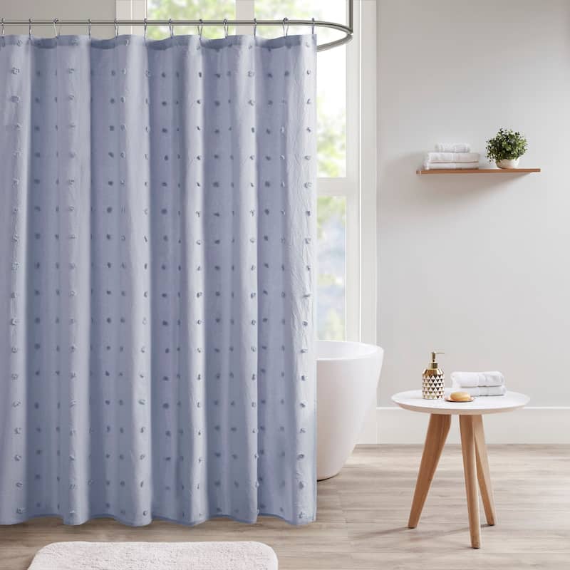 Intelligent Design Maize Cotton Jacquard Pom Pom Shower Curtain