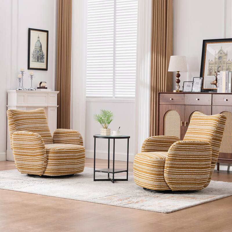 Modern Style 360° Swivel Leisure Chair Fabric Striped Armrest Swivel Chair