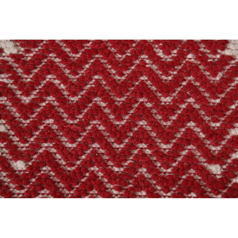Hand Knotted Oriental 100% Wool Carpet Modern Chevron Red Moroccan Area Rug - 7' 0'' X 5' 1''