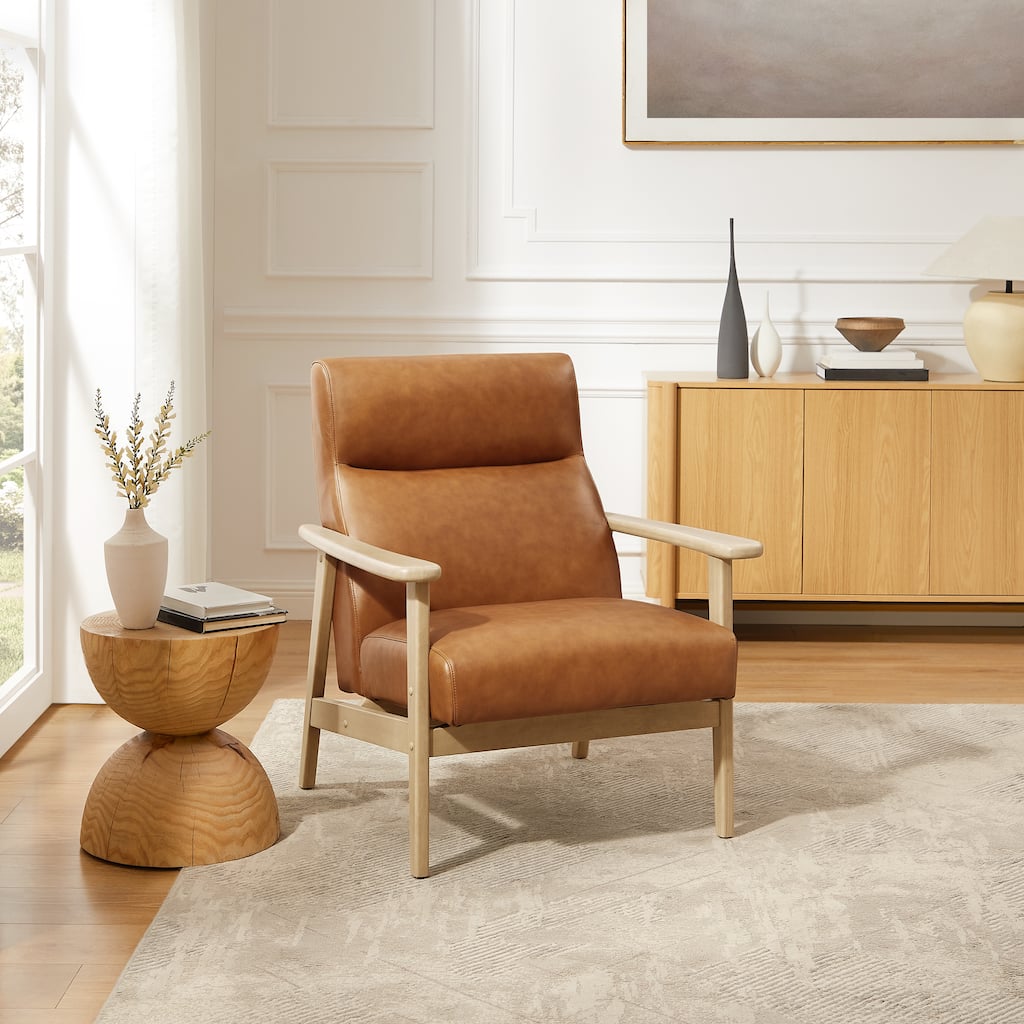 Mid-Century Show Wood High-Back Leather Chair