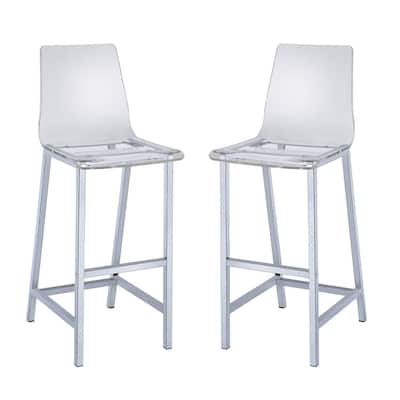 Set of 2 Bar Height Stools with 30 Inch Clear Acrylic Seats and Chrome Base, Modern Counter Seating for Kitchens