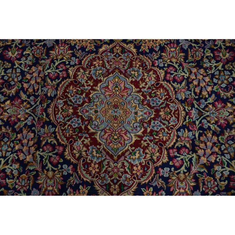 Hand Knotted Oriental 100% Wool Carpet Traditional Floral Navy Blue & Blues Kerman Area Rug - 13' 0'' X 9' 11''