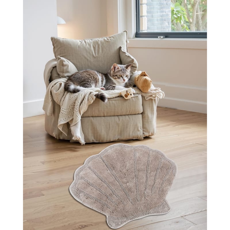 Better Trends Seashell Bath Rug 100% Cotton Absorbent Reversible Bathroom Mat Marilyn Collection