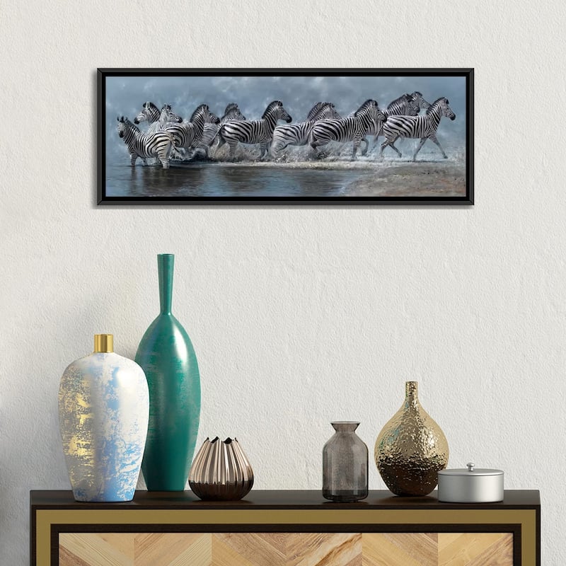 iCanvas "Flight of The Zebras" by Pip McGarry Framed Canvas Print