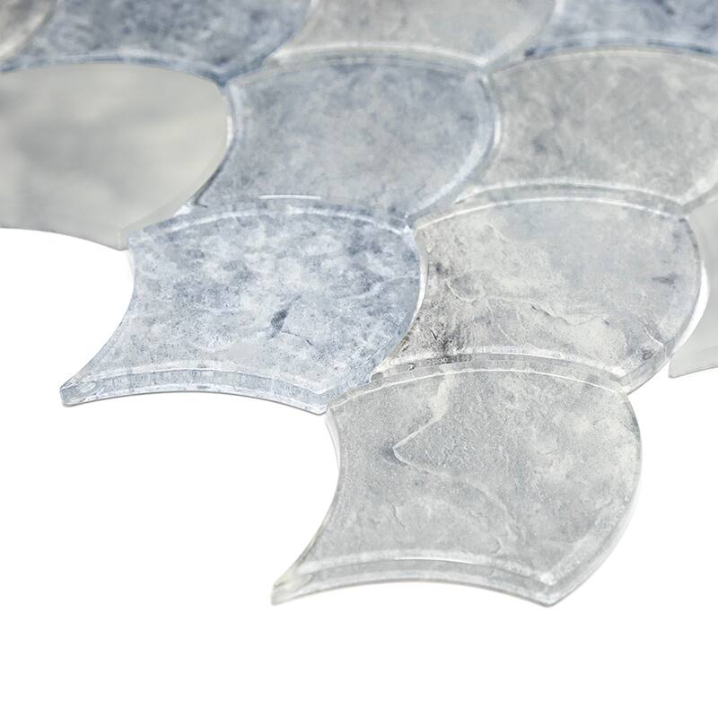 Seashell 12x13 Cyan Frosted Glass Fish Scale Mosaic Tile - Wall & Backsplash