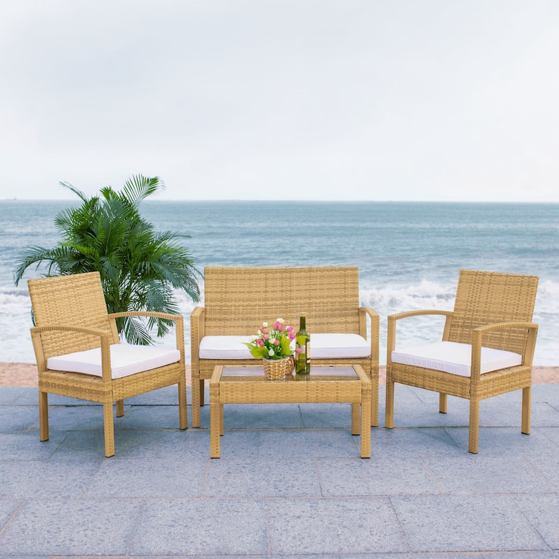 SAFAVIEH Outdoor Bassey 4-Piece Conversation Patio Set. - 39.78" x 24.18" x 32.37"