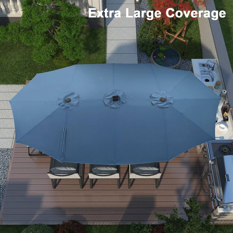 Autlaycil 15ft Retangle Patio Umbrella with Solar Lights & Base