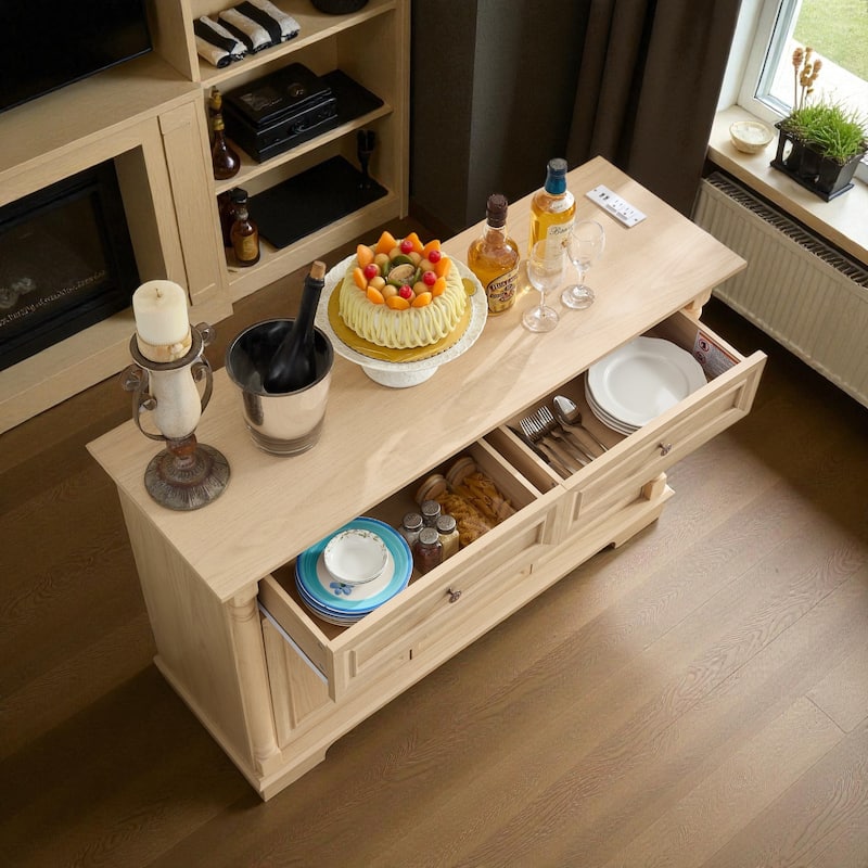 47" Farmhouse Sideboard Buffet Cabinet with Drawers and Doors, Wooden Coffee Bar Storage Console for Dining Room