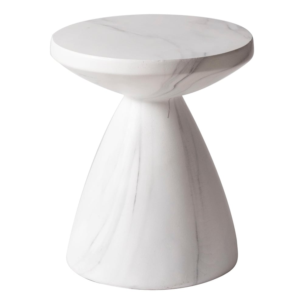 Dune Modern Round Fiberstone Side Table Indoor Outdoor Accent Table Pedestal Base Compact End Table