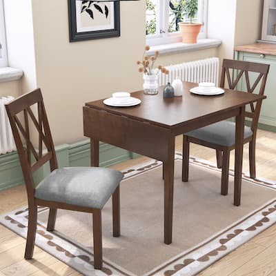 3 Piece Kitchen Dining Set with Drop Leaf Dining Table and 2 Dining Upholstered Chairs, Dining Room Set for Small Places