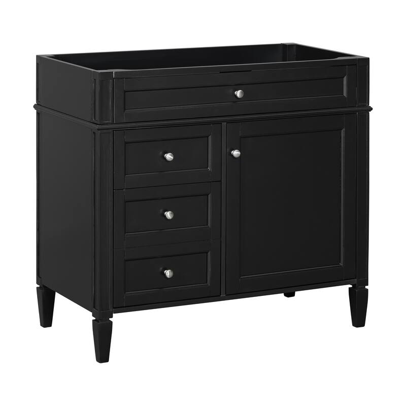 Roomfitters 36 Inch Bathroom Vanity Base, Solid Wood Frame Storage Cabinet with Sliding Sections & Tilt-Down Tray, Black