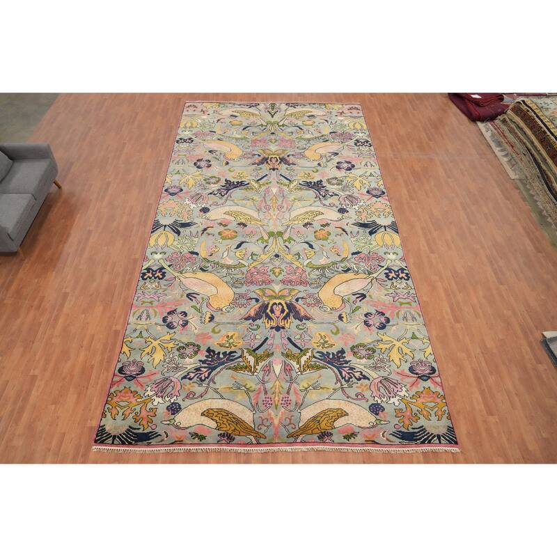 Hand Knotted Oriental 100% Wool Carpet Traditional All-Over Navy Blue & Blues Ziegler Area Rug - 19' 7'' X 10' 2''