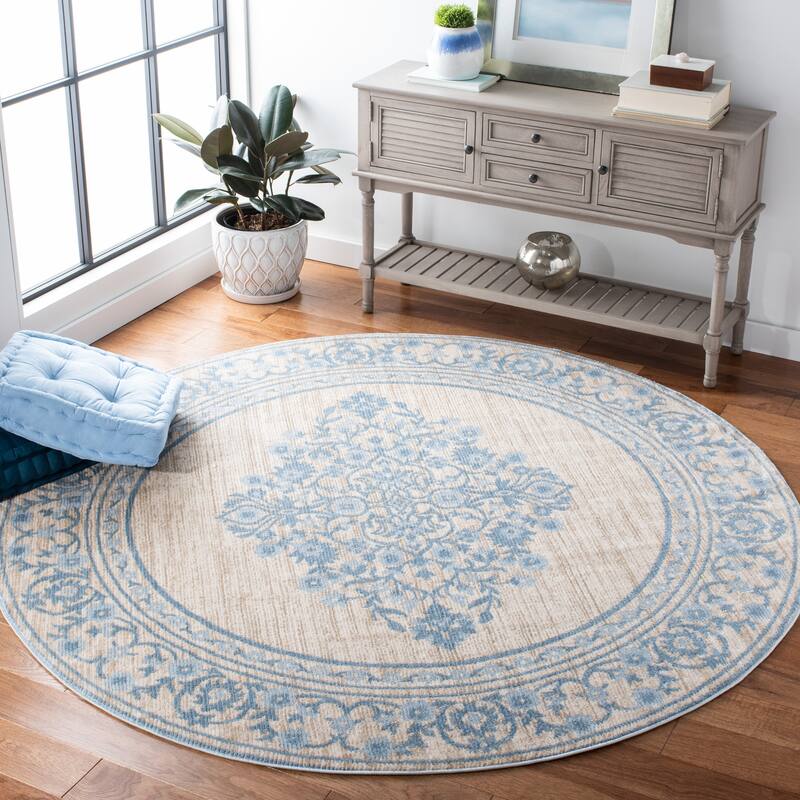 SAFAVIEH Lagoon Ilona Modern Abstract Rug - 6'7" Round - Beige/Blue