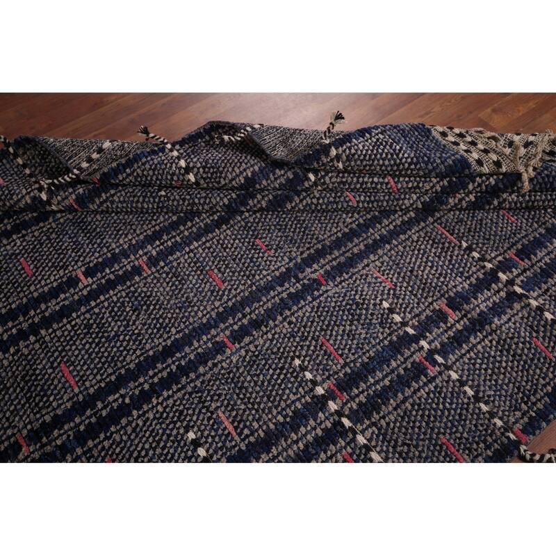 Navy Blue Moroccan Oriental Area Rug Handmade Wool Carpet - 5'11"x 9'10"